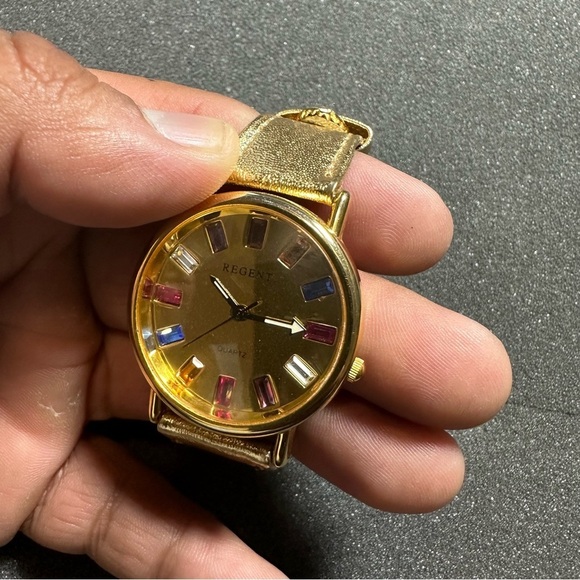 Regent Ladies Quartz Watch Gold Tone Multi Color Crystal Accent Dial Working - Picture 4 of 8